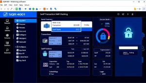 SQR400 Bank Flashing Software interface showing the main dashboard with SWIFT transaction options