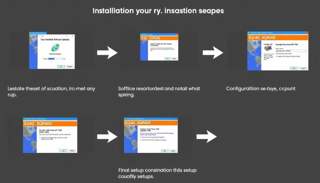 Step-by-step guide showing SQR400 software installation process