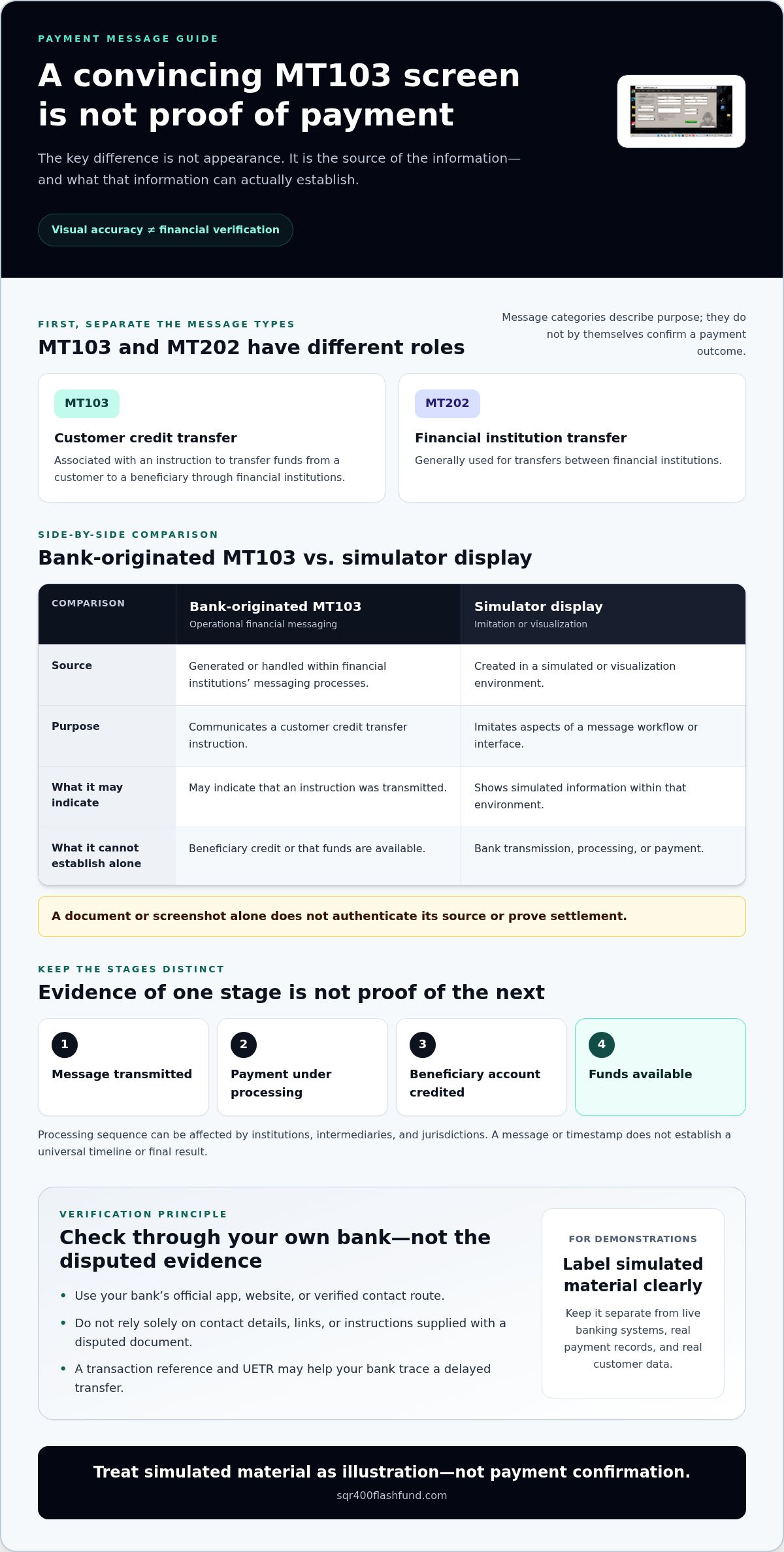 MT103 202 Simulator: What It Shows, and What It Cannot Prove